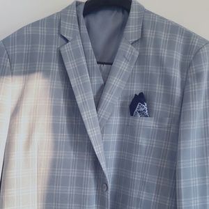 Stacy Adams Light Blue Plaid 3 pc suit